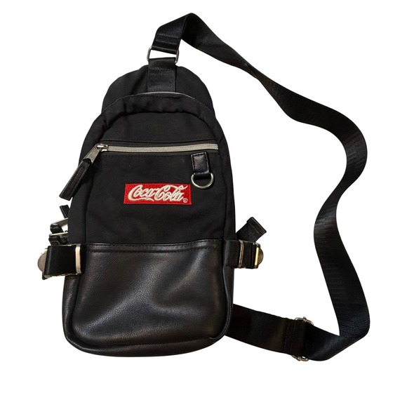 Coca-Cola Handbags - Coca-Cola Black Sling Bag Crossbody Backpack Embroidered Logo